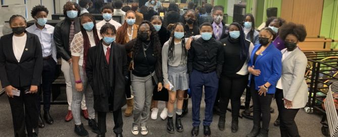 Photo shows a group of student leaders at Gary Comer Middle School, the Principal Honor Society.