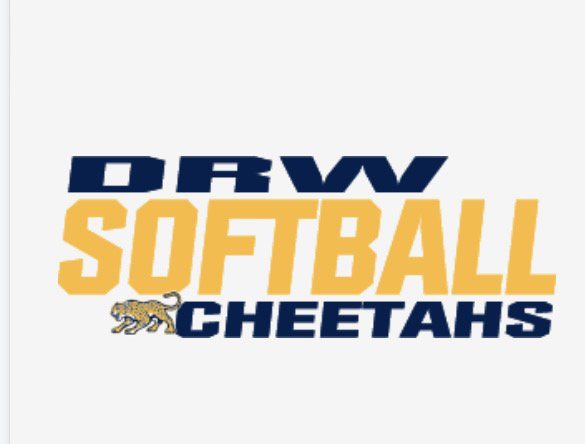 Shows the logo for the DRW College Prep softball team. The text is in blue and yellow and reads "DRW Softball Cheetahs". The DRW Cheetah mascot is next to the word "Cheetahs"