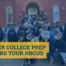 A background image shows Butler College Prep students and staff standing in front of HBCU Fisk University's art museum. On top of the photo is a blue transparent layer. On top of that, starting towards the bottom left corner of the graphic is blue text on a yellow background that reads "Butler College Prep Seniors Tour HBCUs". The Noble Schools logo is in the bottom right corner.