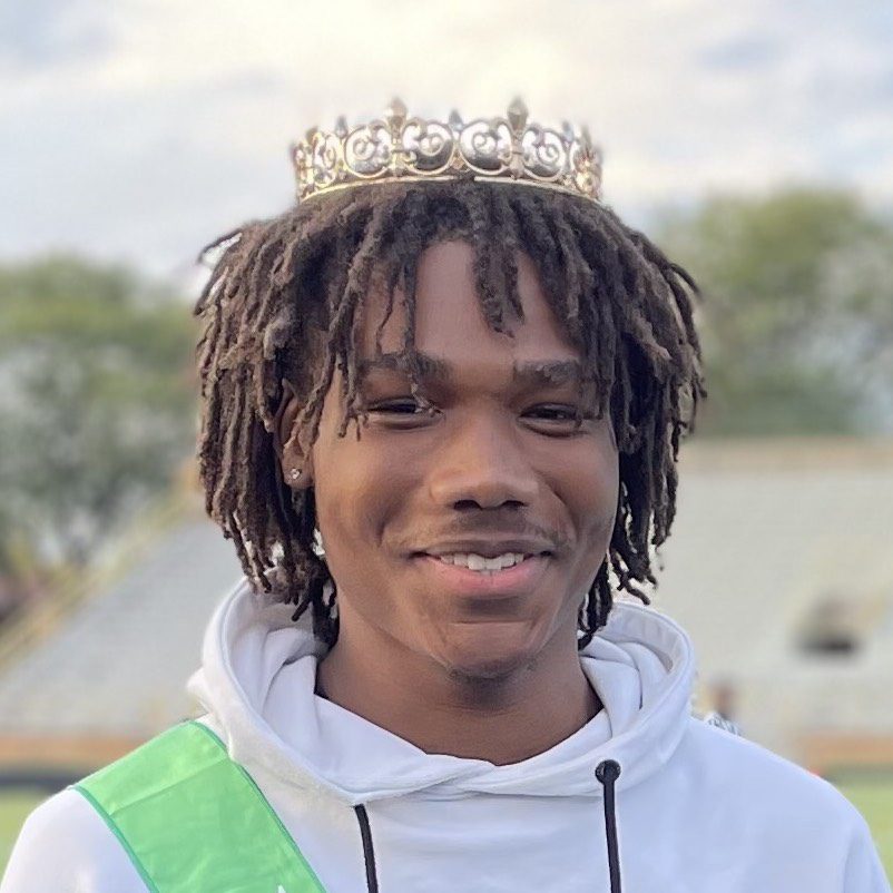 Photo shows a headshot of Frank Mixon, a 12th grader at Gary Comer College Prep in Chicago, IL, who was part of the Homecoming Court