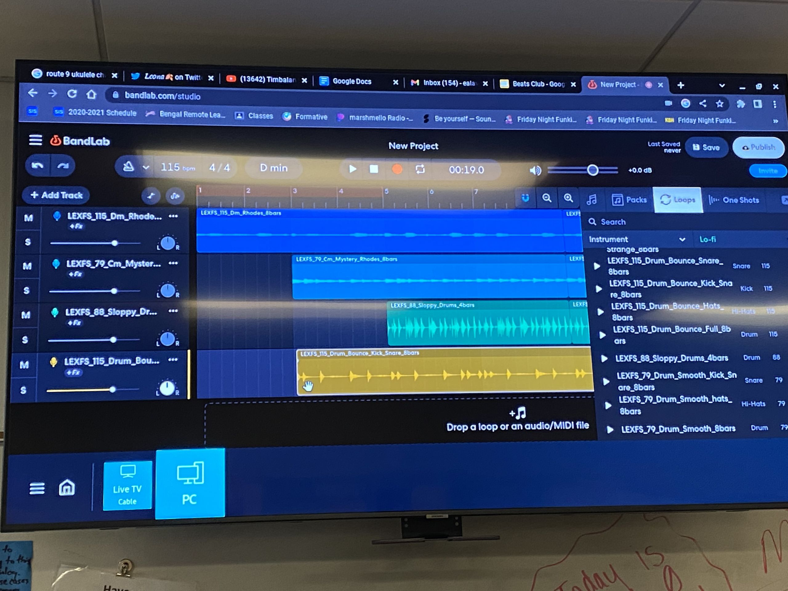 Photo shows the Band Lab program that students in the Beats Club at Hansberry College Prep use to create music. The photo shows the program with four different audio tracks on it.