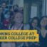 Image has two background photos of Pritzker College Prep students on their Summer of A Lifetime trip with their friends. On top of the two photos is a blue transparent background. On top of that, in the bottom left corner, is blue text on a yellow background that reads "Exploring College at Pritzker College Prep". The Noble Schools logo is in the bottom right corner.