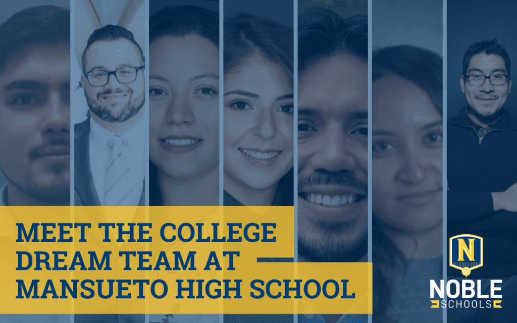 "Meet the College Dream Team at Mansueto High school" over a college of mhs college team