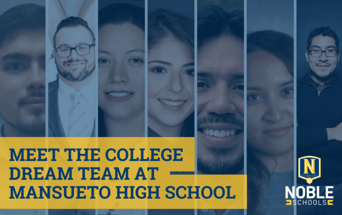 "Meet the College Dream Team at Mansueto High school" over a college of mhs college team