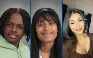 This photo is a collage of three different headshots of Muchin College Prep students. From left to right: Dorien Manning, Jocelyn Pacheco, and Ariana Guzman.