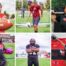 An image collage of six different student-athletes at Chicago Bulls College Prep. They all are in uniform and holding the different equipment of their sports-- from rugby to cheerleading.