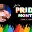 Cory Cain, dean of instruction at Pritzker College Prep, is pictured speaking at a panel in a light pink button up. This photo is on a black background with rainbow paint strokes at the bottom. To the right of his photo are the words "Celebrates Pride Month: Pride is Power".