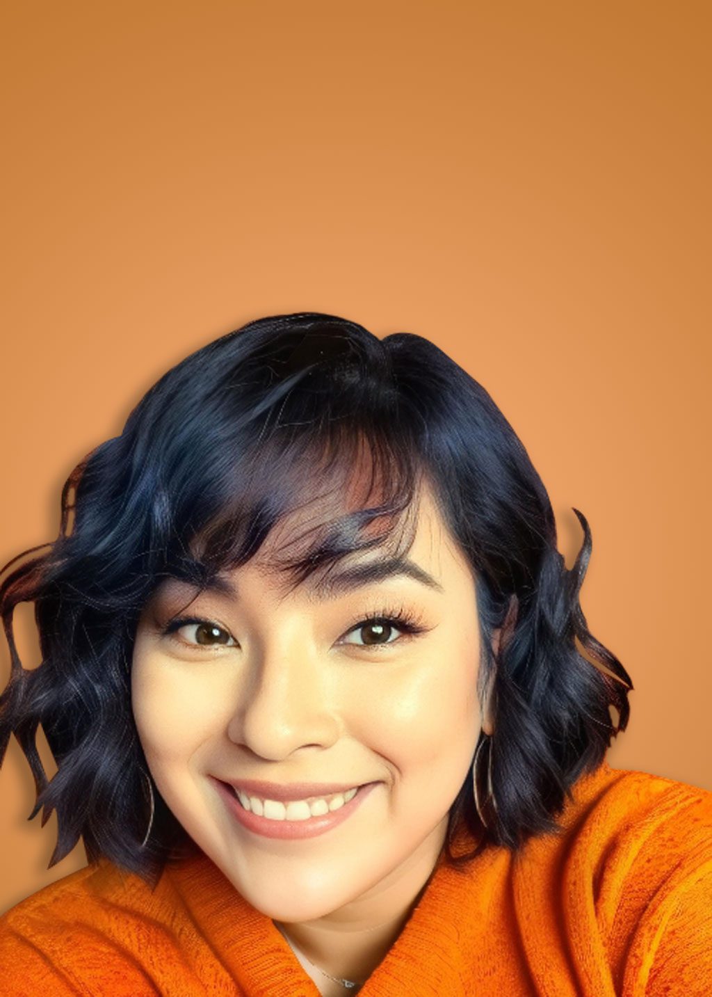 Veronica Armendariz DLF Cohort 2025 Veronica Armendariz headshot. She is a Hispanic woman and short black hair. She is smiling and wearing round earrings and an orange sweater.