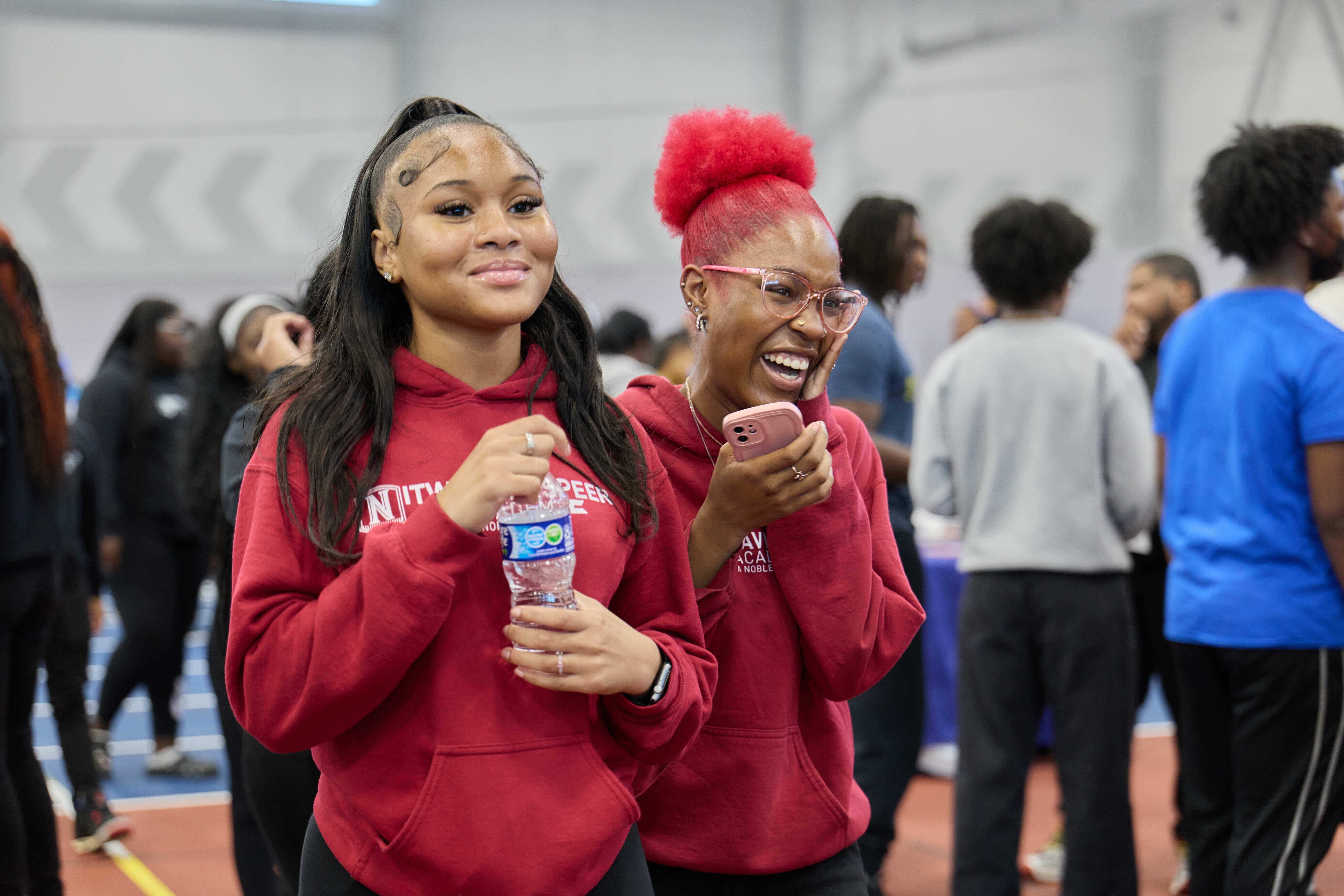 Two ITW David Speer Academy smiling at the HBCU College Fair.