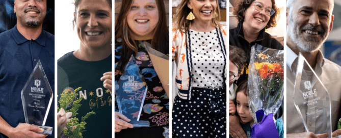 A collage of six different images showing the six new Distinguished Teacher awardees at Noble Schools for the 2026 school year.