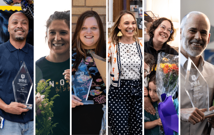A collage of six different images showing the six new Distinguished Teacher awardees at Noble Schools for the 2026 school year.